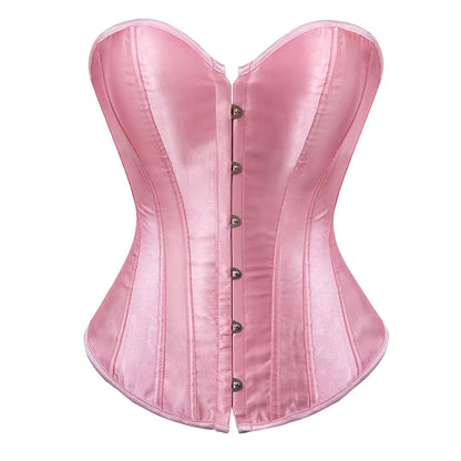 Sexy Satin Overbust Corset Top Lace Bowknot Decorated Clubwear Showgirl Body Shaper plus Size