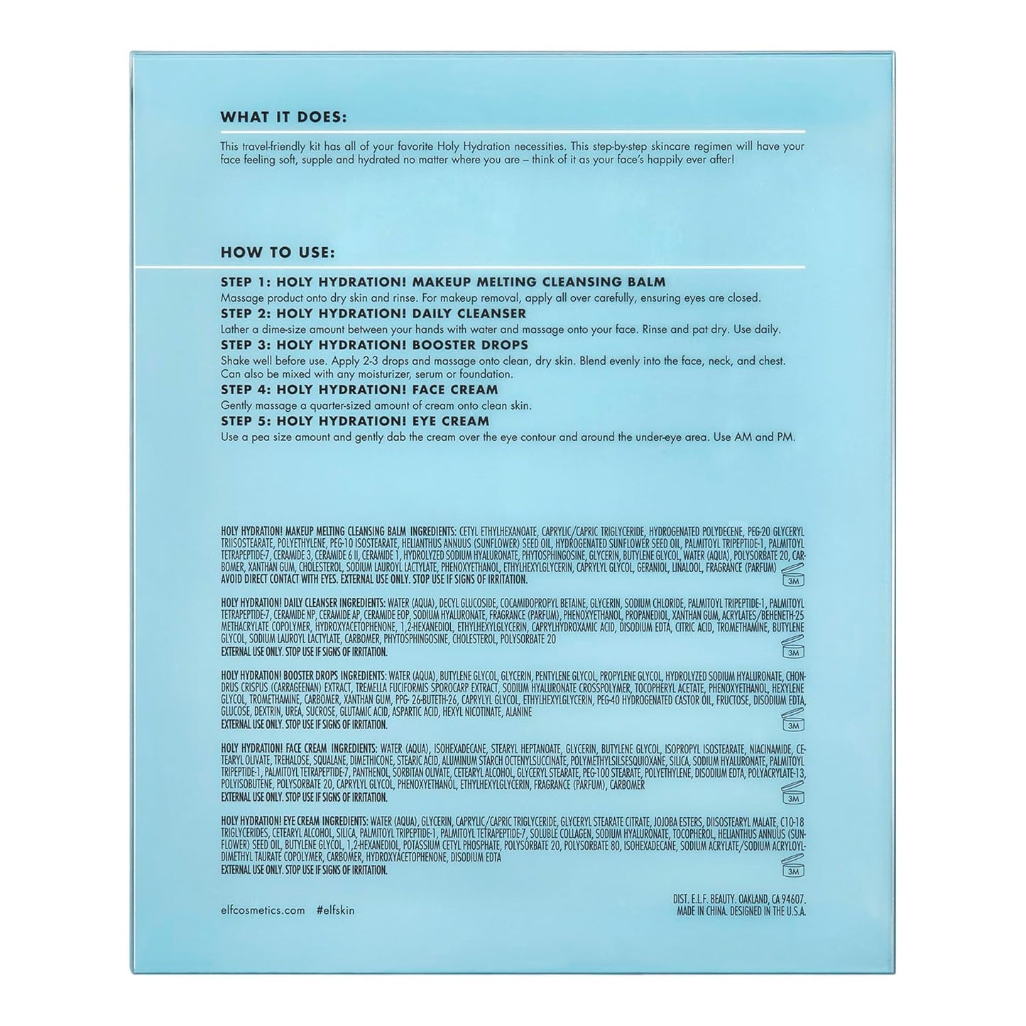 E.L.F.SKIN Holy Hydration Mini Kit,Cleanser Makeup Remover Moisturiser Eye-Cream