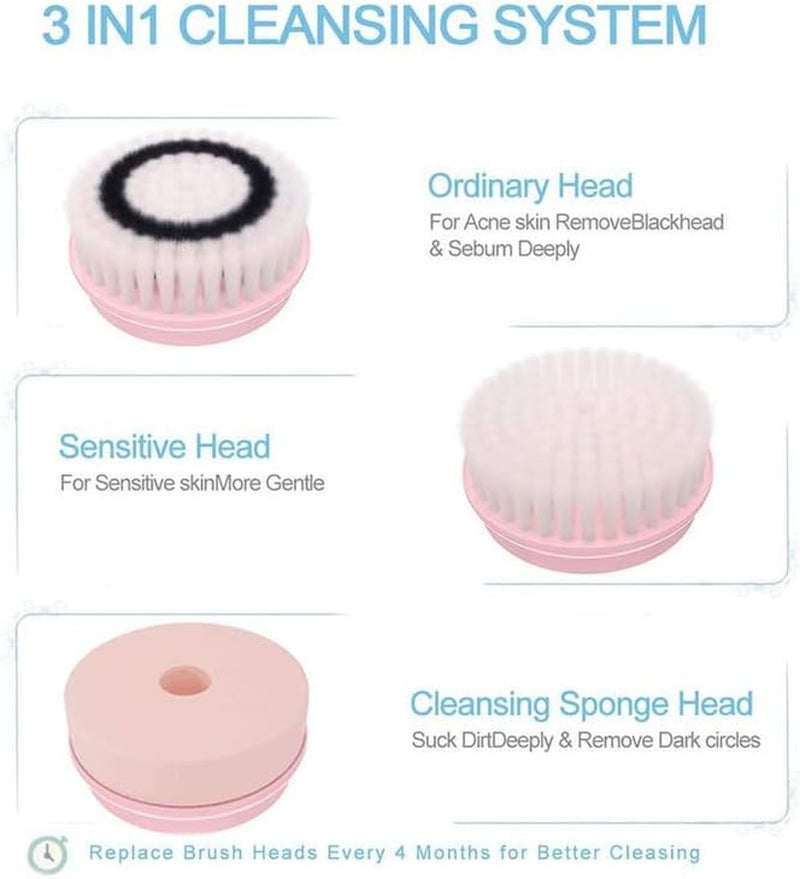 Electric Face Brush – Advanced Face Cleansing Brush with 3 Interchangeable Heads & 2 Speeds -  Premium Face Scrubber & Massaging Tool Device for Men & Women Suitable for All Skin Types