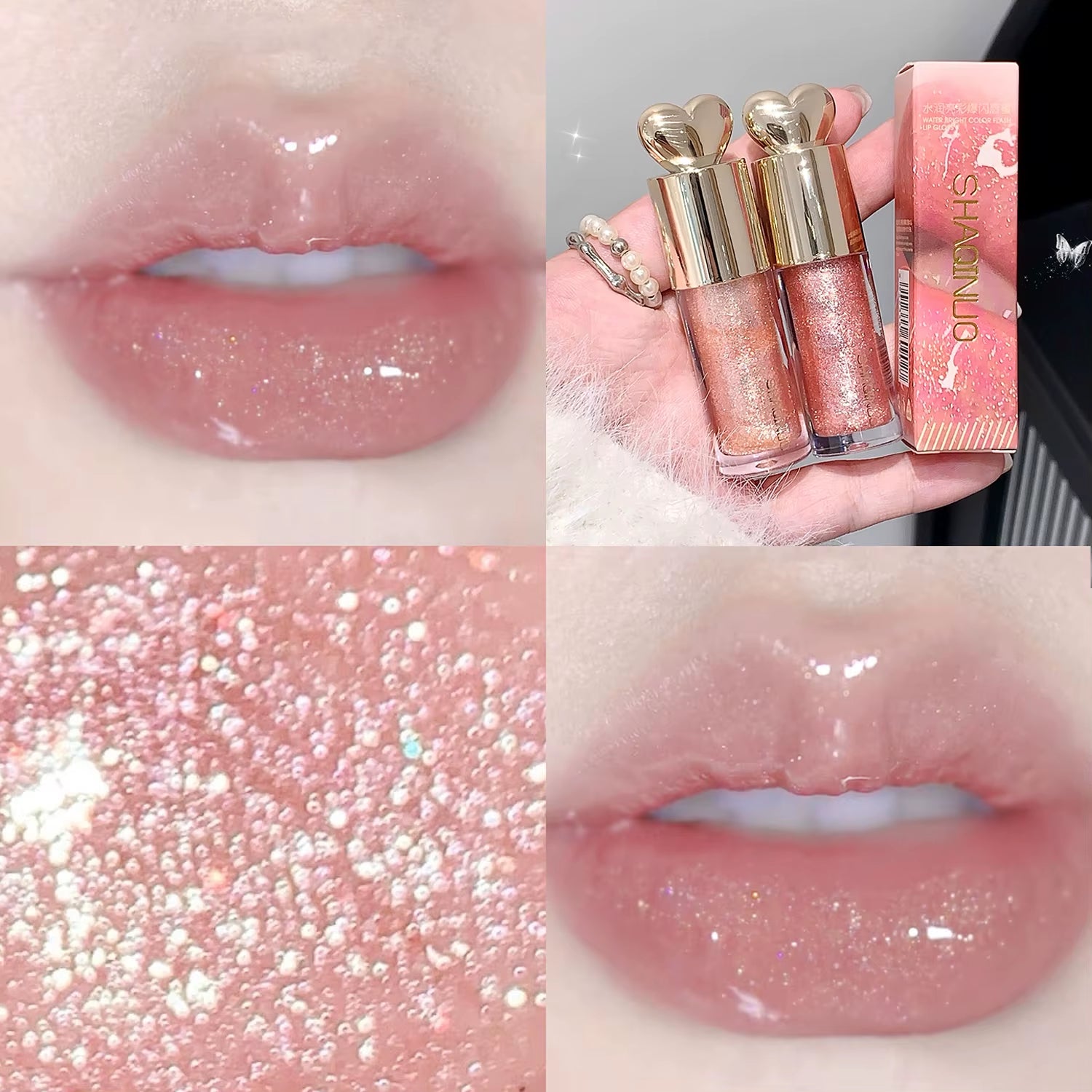 Moisturizing Plump and Sparkling Lip Gloss Mirror Water Lip Glaze Moisturizing Lip Oil Diamond Shimmer Glitter Liquid Lipsticks
